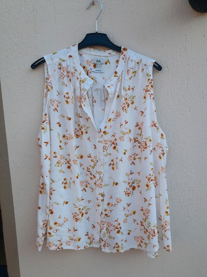 Bluse Leinen Gr 48 Creme mit floralem Muster in Düsseldorf