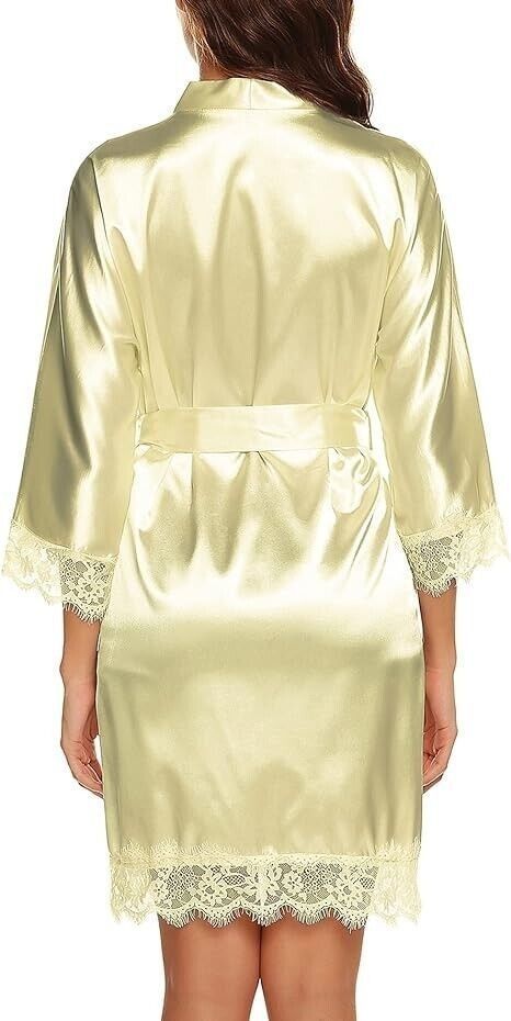 Bademantel aus Satin-Seide Kimono mit V-Ausschnitt Gold XS #NEU# in Bad Oldesloe