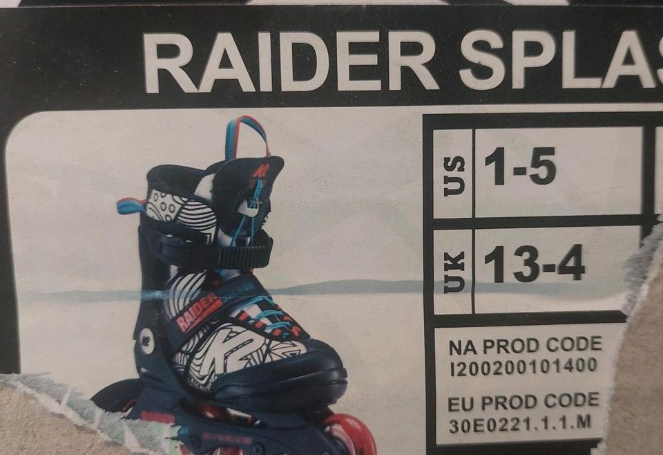 K2 Inliner Skate Raider Splash Kinder 32, 33, 34, 35, 36, 37 in Geist