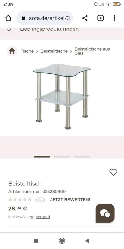 Zwei Beistelltisch Nachttisch Glas Metall in Ense