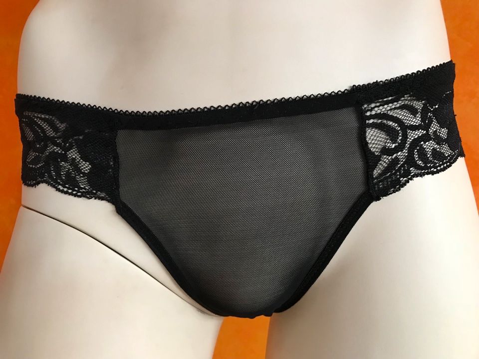 NEU String „Blumen-Seiten“ Tanga Slip transparent schwarz Gr M in Hamburg