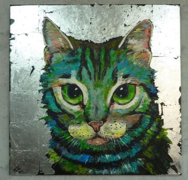 Original Bild Acryl Gemälde Katze Kater Tigerkatze Cat Tabby bunt in Porta Westfalica