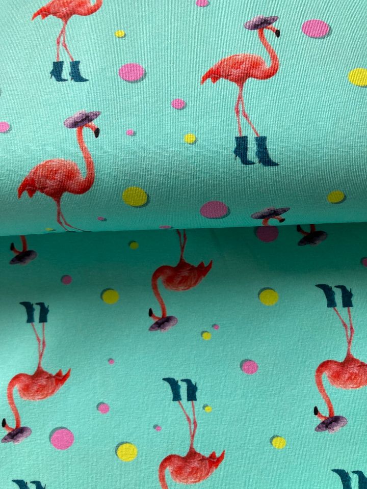 Flamingo 8€/m  jersey mint Stoff mit Kombi Stoffen in Quickborn