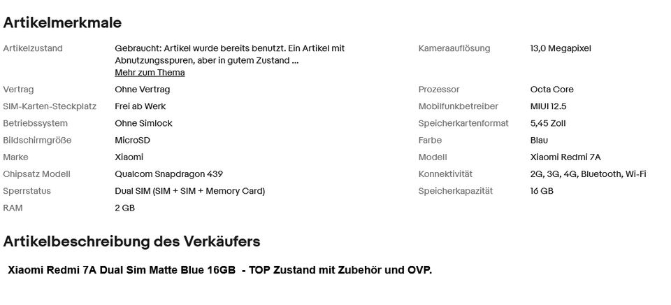 Xiaomi Redmi 7A Dual Sim Matte Blue 16GB - TOP Zustand in Braunschweig