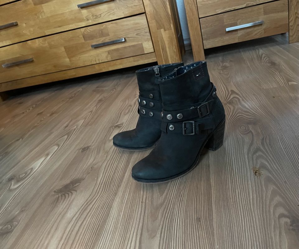 T.Hilfiger 38 Ankle Boots Stiefelette Stiefel Biker Leder schwarz in Düsseldorf