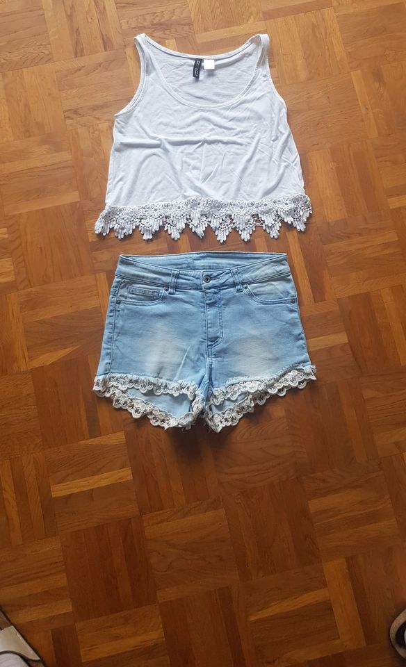 High waist Jeans shorts hot pants used look H&M mit Spitze in Stuttgart