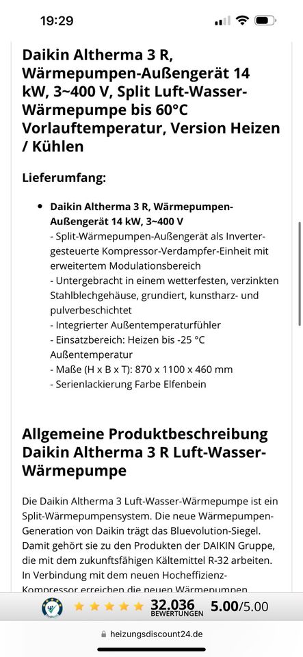 Daikin Altherma 3 R Wärmepumpen-Außengerät 16 kW in Arnstadt