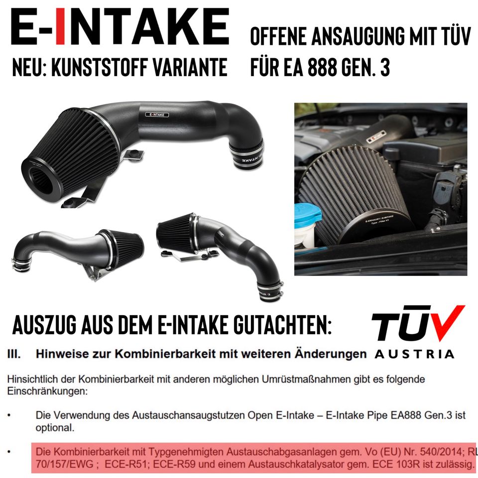 Offene Ansaugung E-Intake GOLF 7 GTI TCR R AUDI S3 TÜV Gutachten in Mönchengladbach