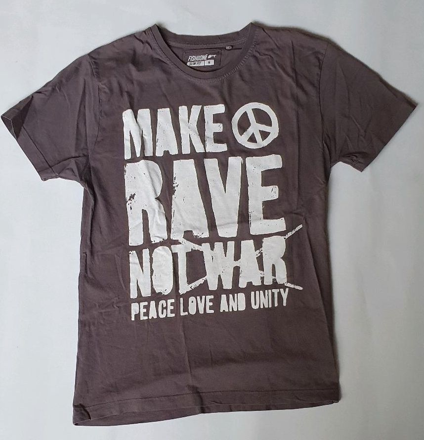 T-Shirt Fishbone  slim-fit, "make rave not war" in Osnabrück