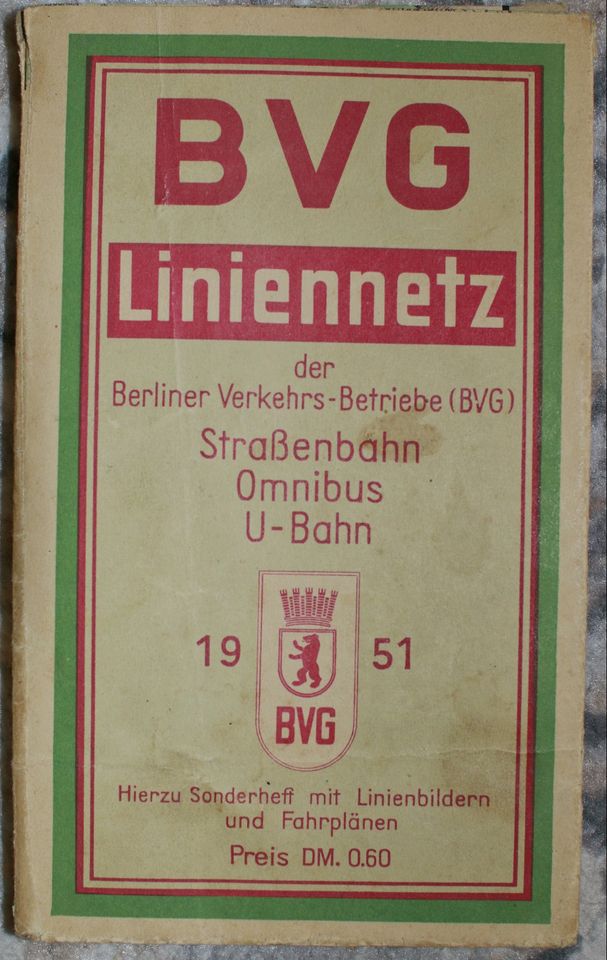 Liniennetz Karte BVG Berlin - 1951 - Fahrpreise und Werbung in Grünheide (Mark)