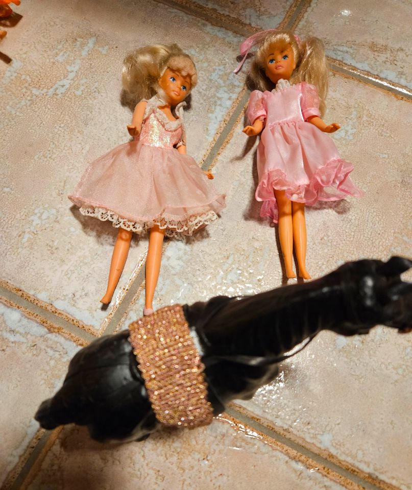 Barbie-Kinder 2 Mädchen und ein schwarzes Pferd in Nünchritz