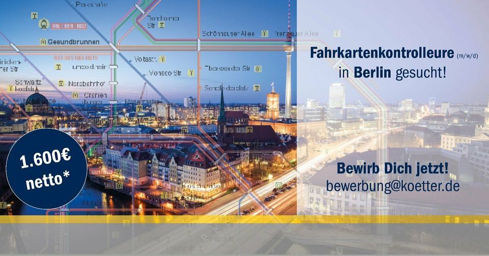 ⭐️⭐️ Ticket Prüfer / Fahrkarten 1.600 € netto* §34a Schein in Berlin