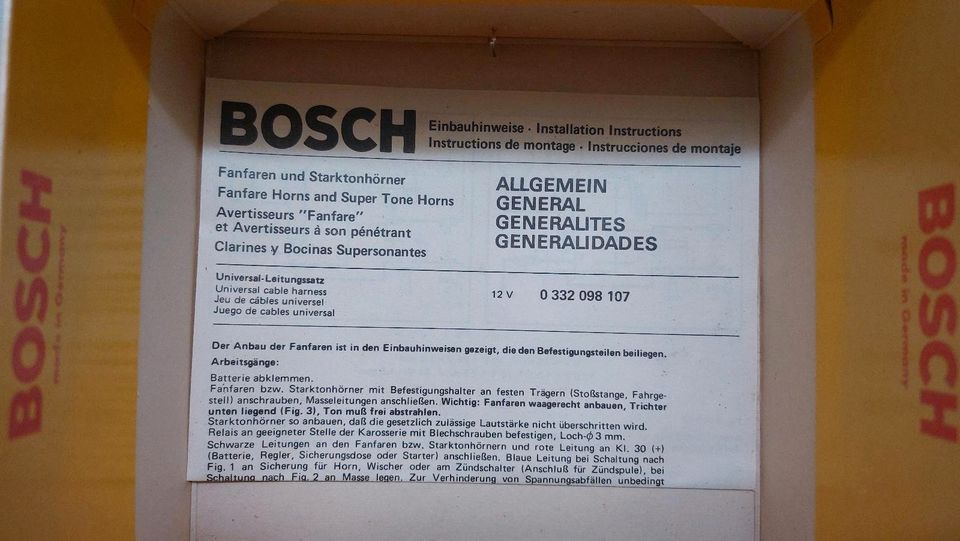 NOS 12V Bosch 0332098108 Leitungssatz für Hörner & Fanfare in Wald-Michelbach