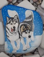 Alaskan Malamutes, mit Acrylfarbe bemalter grosser Thassostein Baden-Württemberg - Gutach Vorschau