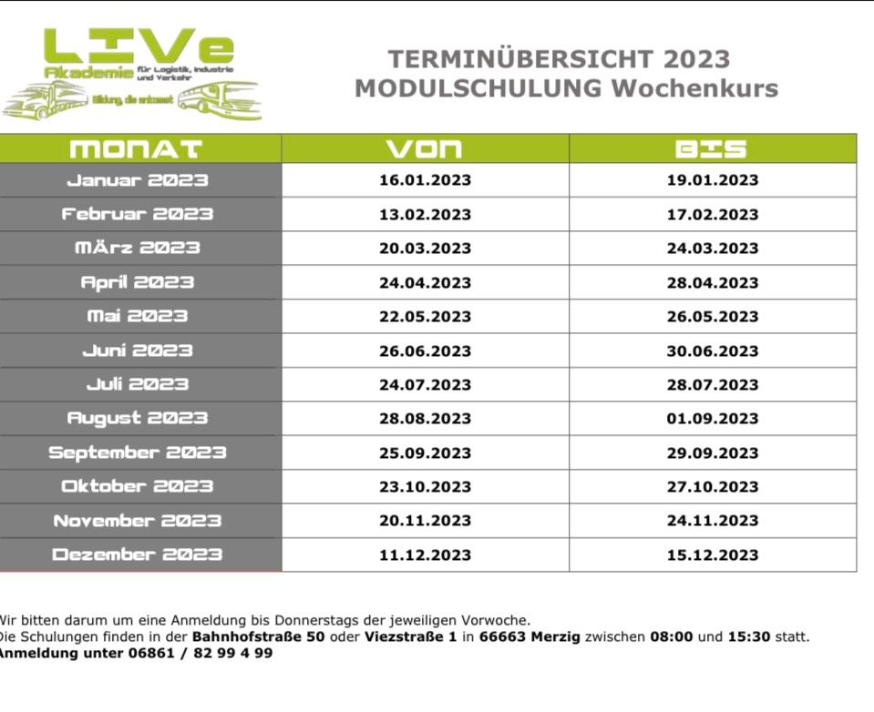 Module/Modulschulung/Weiterbildung für LKW-/BUSFAHRER in Merzig