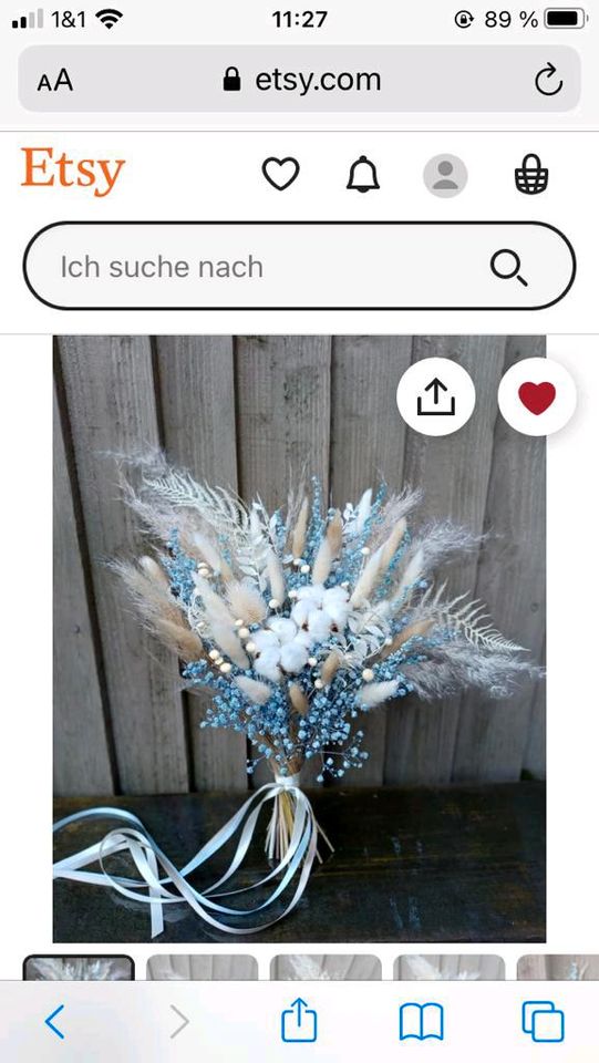 Set Trockenblumen-Brautstrauß gold, hellblau, weiß in Kiel