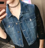 Vintage Cropped Jeansjacke mit Spitzenärmeln Sachsen-Anhalt - Calbe (Saale) Vorschau