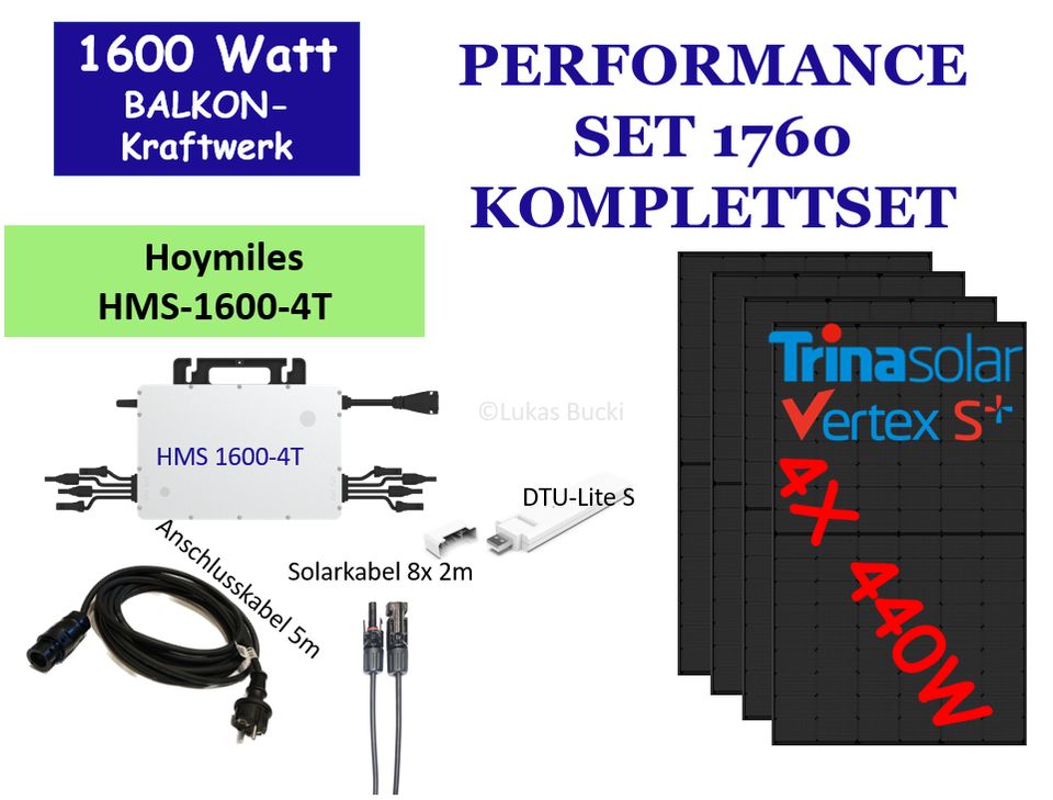 Balkonkraftwerk 1600W Hoymiles HMS 1600-4T Trina Solar Glas-Glas Fullblack in Oberhausen