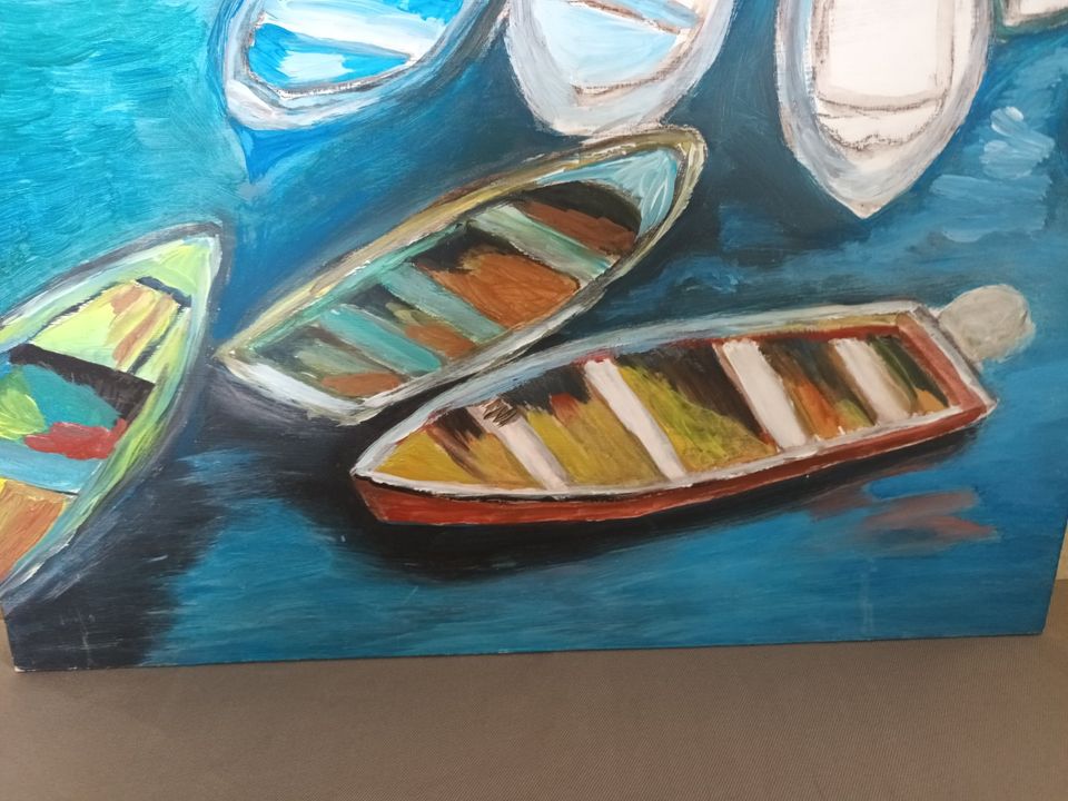 Boote Wasser Gemälde Bild Wandbild Unikat Acryl Öl ohne Rahmen in Wedel