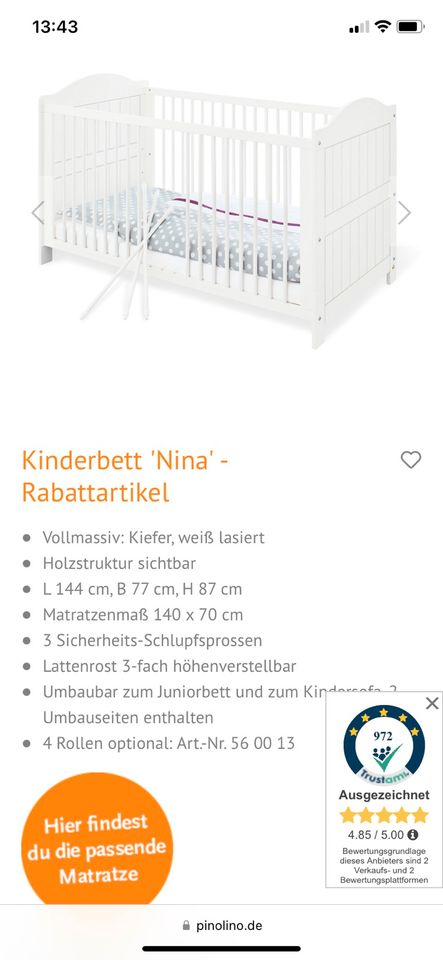 Kinderbett „Nina“ von Pinolino in Niedersachsen - Braunschweig | Babywiege  gebraucht kaufen | eBay Kleinanzeigen ist jetzt Kleinanzeigen