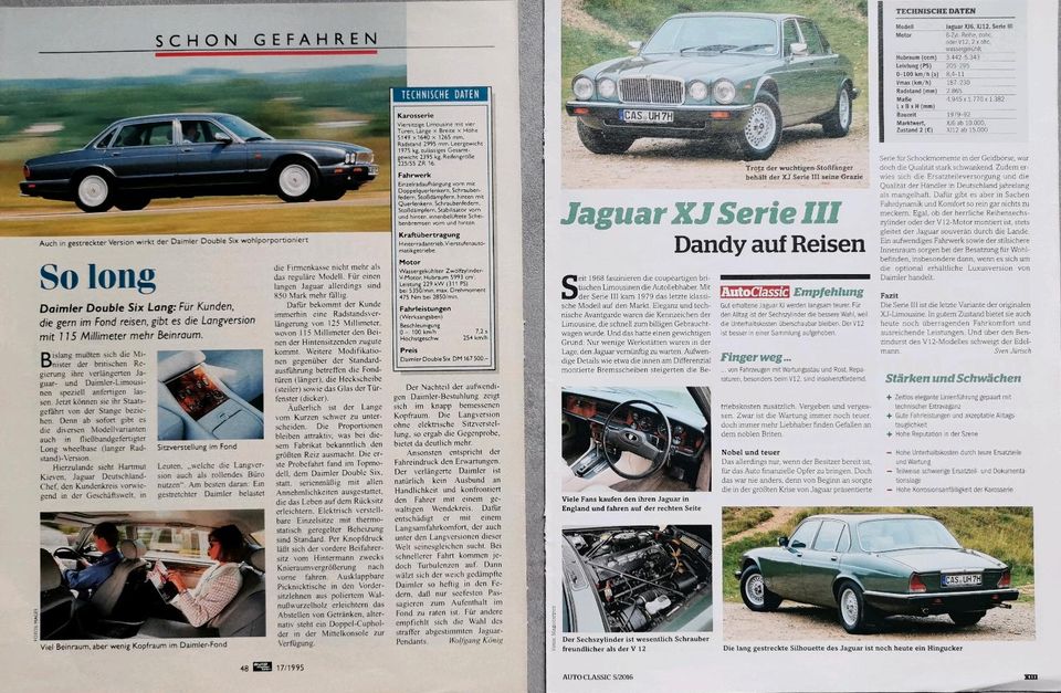 Jaguar XJ Reklame Berichte XJ6 XJ8 XJ12 XJR 4,0 Daimler Arden in Hanau