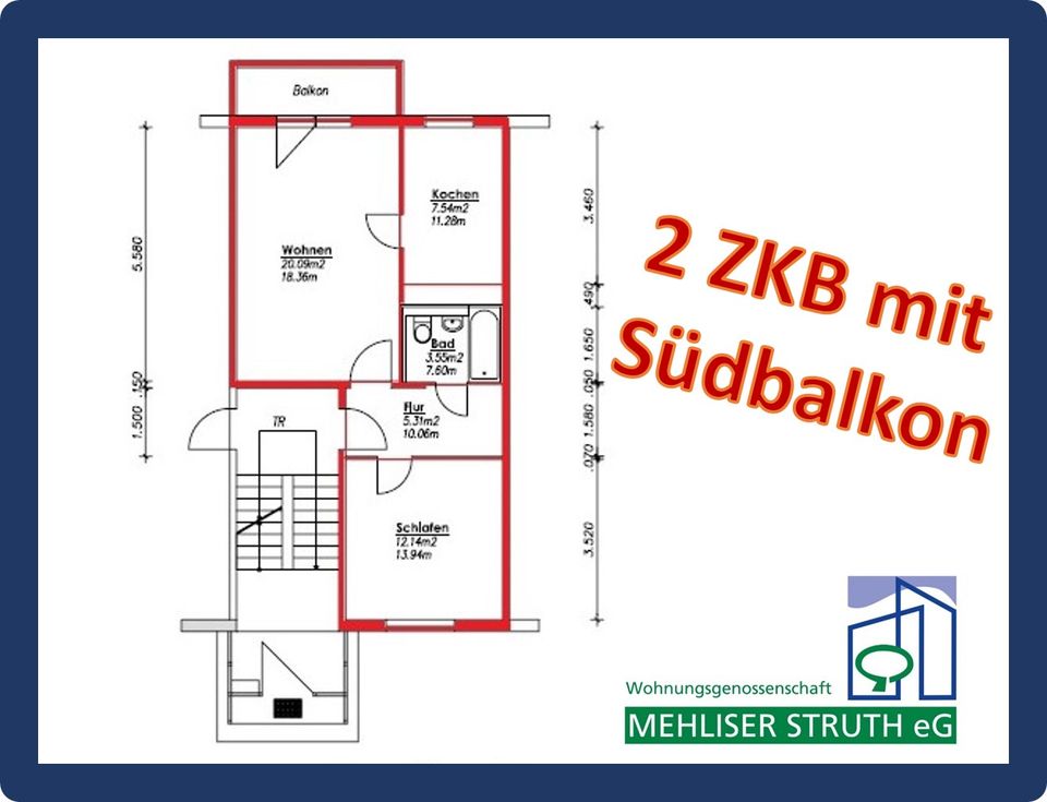 Zweiraumwohnung mit Aufzug in der 6. Etage, Südbalkon in Zella-Mehlis