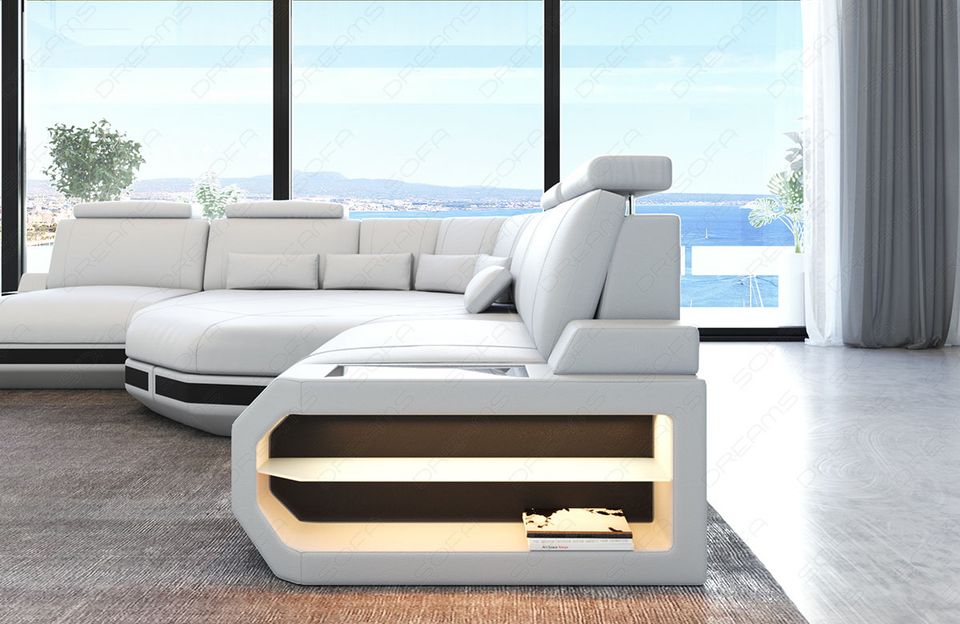 Leder Ecksofa Asti Mini mit großer Relax Ecke und LED Beleuchtung in Berlin