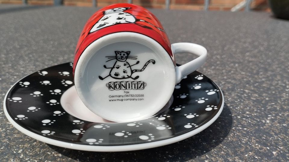 Könitz - 2 Sets Design Espressotassen Katze rot/weiß/schwarz in Frechen