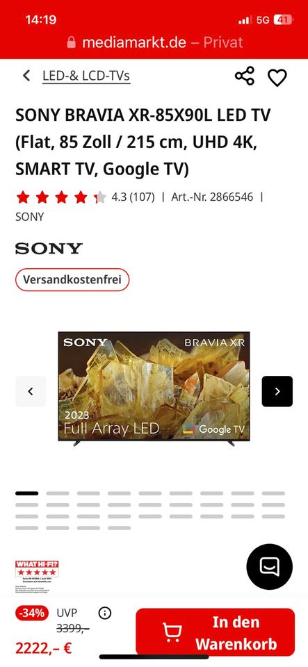 Sony XR LED Fernseher in Frankfurt am Main