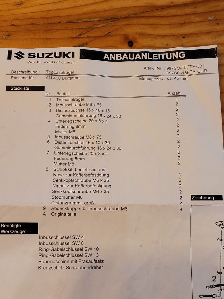 Suzuki Burgman 400 ,Topcase Träger K1 in Illertissen