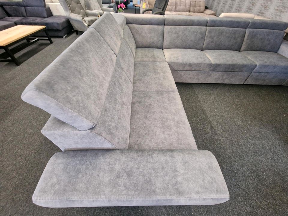 Sofa Wohnlandschaft Ecksofa samtgrau mit Schlaffunktion und verstellbaren Kopfstützen Couch wohnen Möbel Wurm WIR LIEFERN DEUTSCHLANDWEIT in Osnabrück