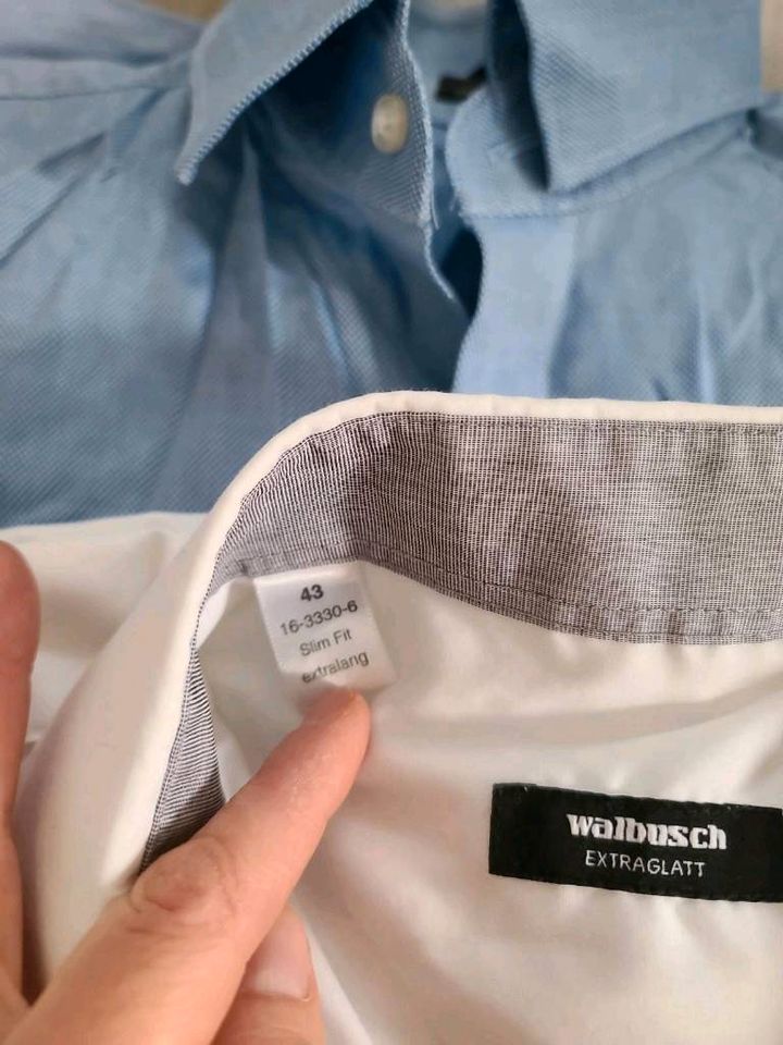 Herrenhemd Langarm weiß walbusch 43 slim fit extralang in Koblenz