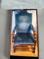 Herrlicher antiker Sessel, Holzmassiv mit Samtbezug, taubenblau Kr. München - Brunnthal Vorschau