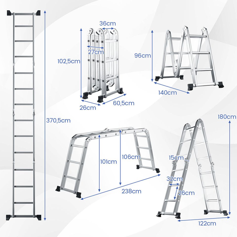 7 in 1 Klappleiter Klapptritt Alu Stehleiter Haushaltsleiter 3,7m in Weilburg