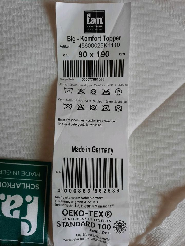 Komfort Topper, 190x90x8cm in Sassenburg
