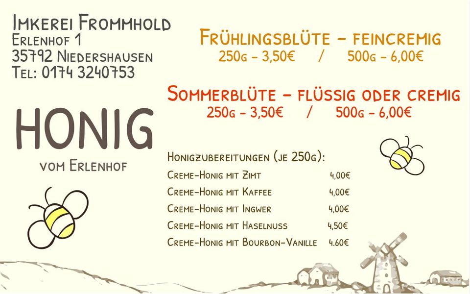 Honigkreationen Honig + Kaffee, Vanille, Zimt, Ingwer, Haselnuss in Löhnberg