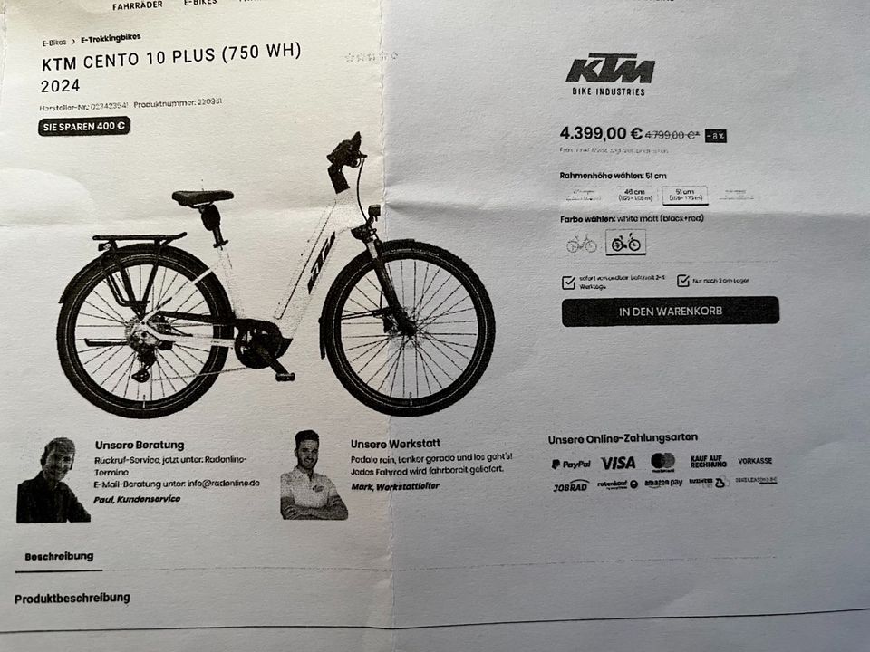 Damen Ebike von KTM in weiß in Tecklenburg