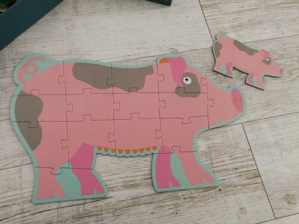 Puzzle  9,12,15 Teile maxi giant Djeco Schwein Schaf Kuh Hund in Seeheim-Jugenheim