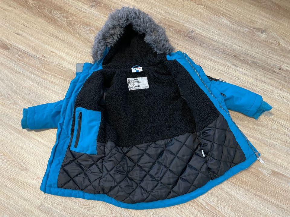 Winterjacke Parka blau schwarz Kapuze 98 Topolino warm in Dissen am Teutoburger Wald