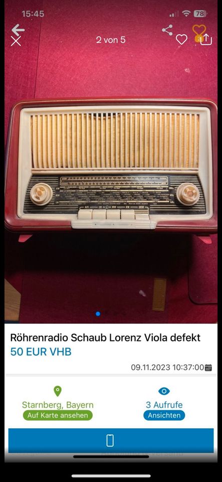 Röhrenradio Schaub Lorenz Viola defekt, in Starnberg