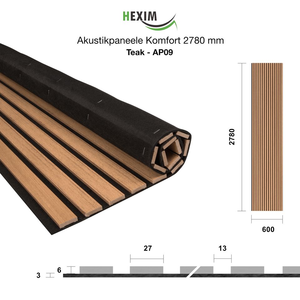 Akustikpaneele 278x60cm in verschiedenen Farben, flexibel, Lamellen, Wandverkleidung in Löhne