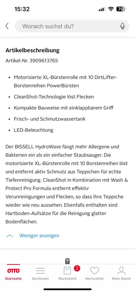 Bissell Teppichreinigungsgerät HydroWave 385W Beutellos in Ansbach