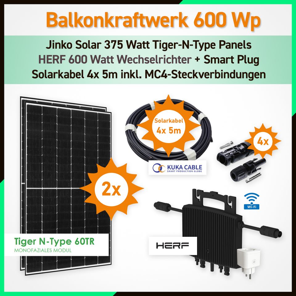 Balkonkraftwerk 600 Watt (750 Wp) Plug & Play Jinko Solar Panels in Torgelow