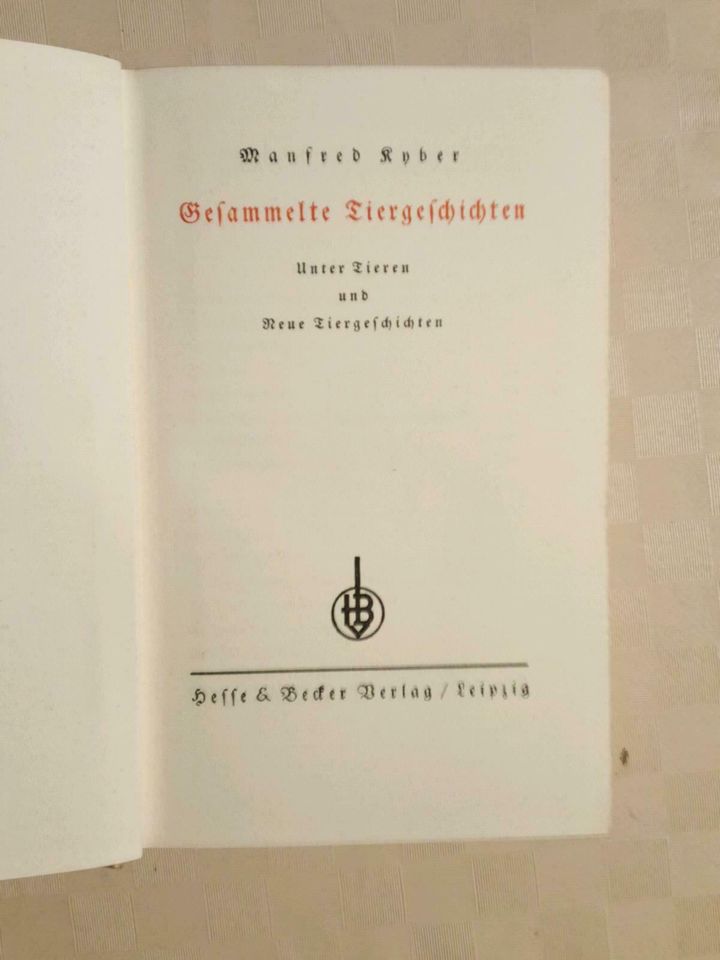 Buch " gesammelte Tiergeschichten" 1930 in Wolmirstedt