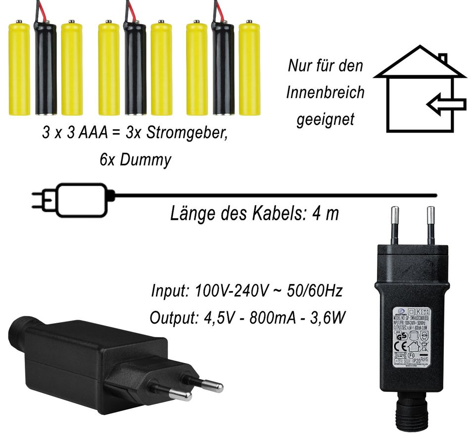 Batterie Netzteil Adapter 3x3 AAA Micro Batterien 4,5V Wandler 4m in Moosburg a.d. Isar