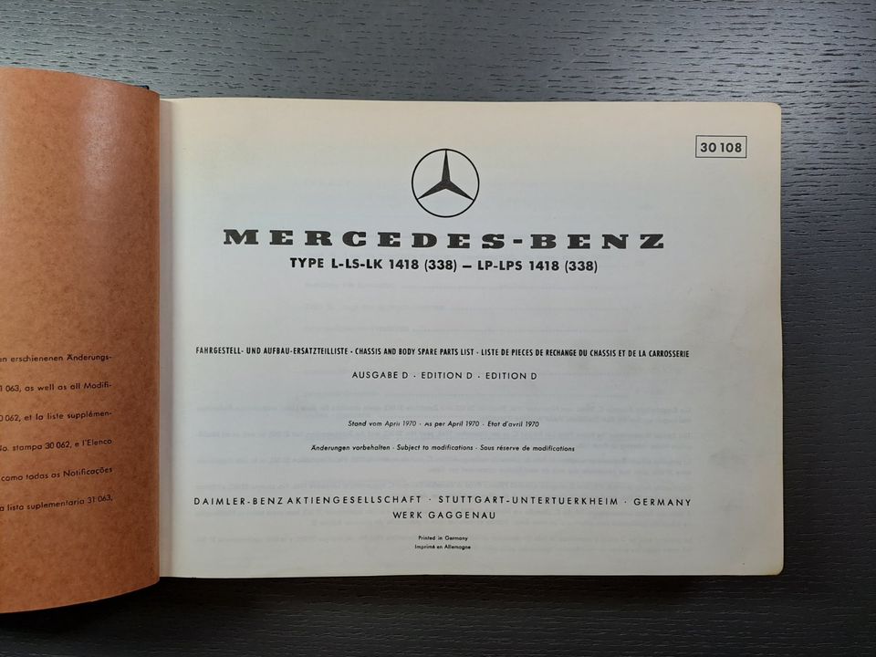 Mercedes-Benz Ersatzteilkatalog  L-LS-LK 1418  LP-LPS 1418 in Alfeld (Leine)