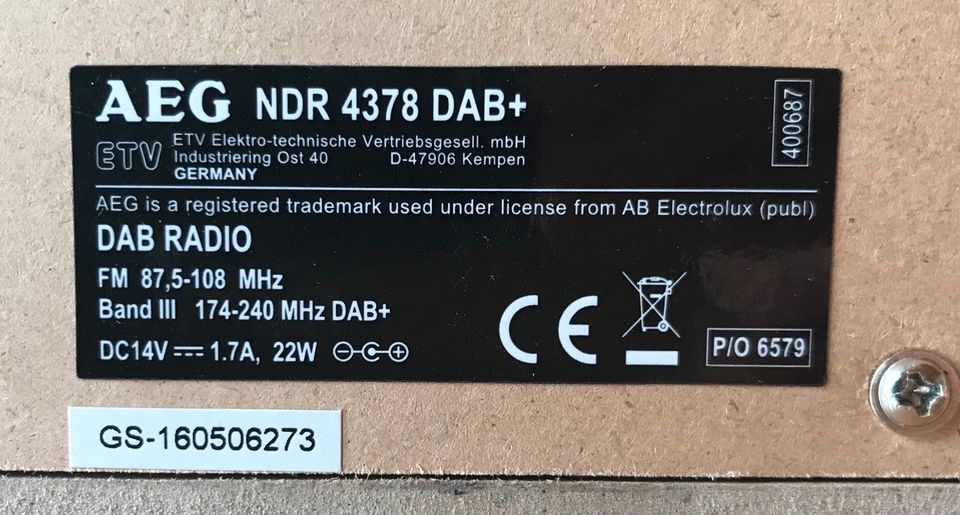 AEG Digitalradio NDR 4378 DAB+ Bluetooth USB in Kiel