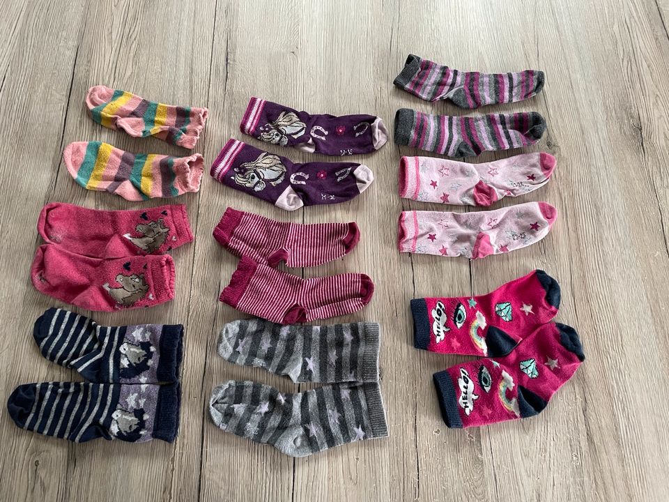Mädchen 9 paar  Socken 23-26 Pferde, gebrauchte Socken in Kirchhaslach