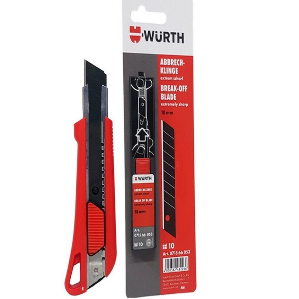 Würth SET's 1K Cutter Messer mit Schieber 18mm + 50 Würth Klingen im