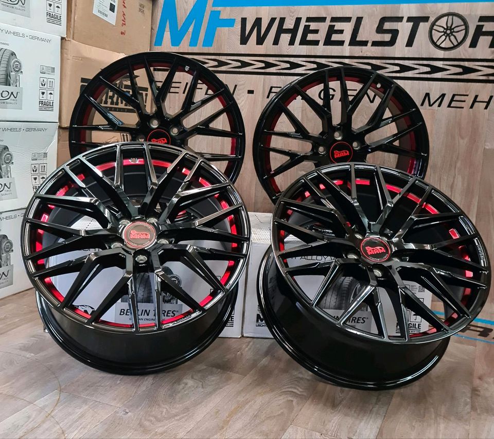 19 Zoll Alufelgen MAM RS4 Black Painted Red Inside BPRI für Audi A3 A4 A5 A6 A7 A8 TT Q2 Q3 Q4 Q5 Mercedes A B C E Klasse CLA CL CLC GLA GLB GLC GLK SLK BMW 1er 2er 3er 4er 5er 6er X1 X2 X3 Z4 Felgen in Lengede